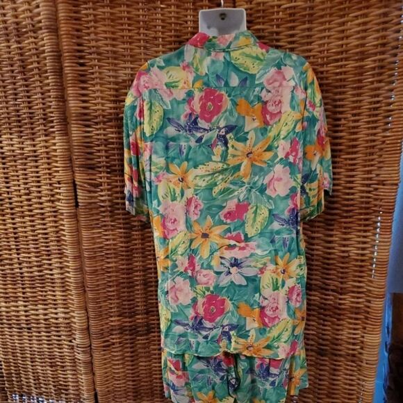 Vtg. Jams World Tiger Lily Aloha Shirt Short Set L - Picture 6 of 12